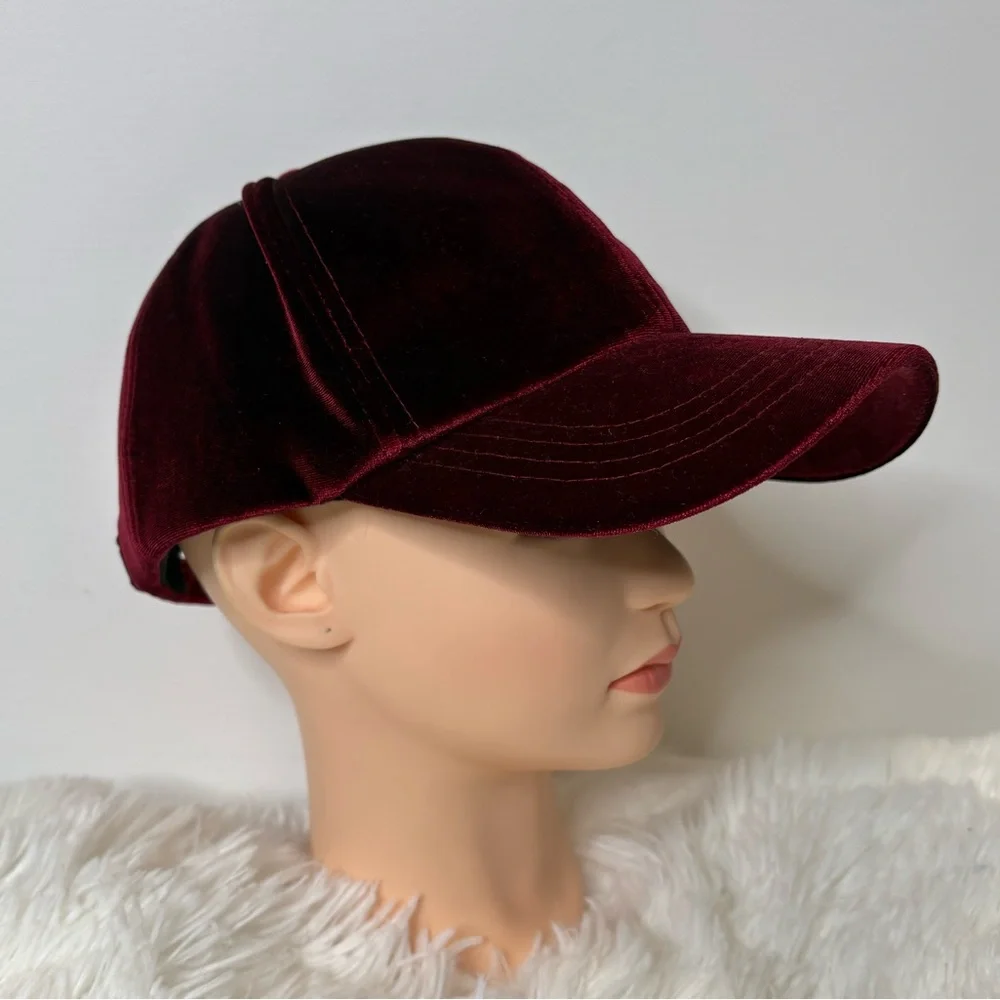 Velvet Baseball Cap Womens One Size Dark Red Maroon Burgundy Adjustable Hat - Picture 8 of 8